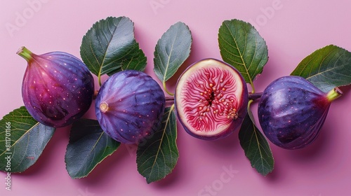 Ripe figs with leaves on a white background