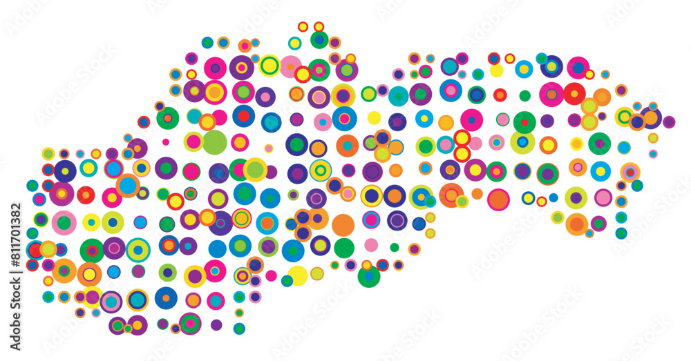 Abstract map of Slovakia drawn with overlapping colored circles like sweets or candies Abstract map of Slovakia drawn with overlapping colored circles like sweets or candies