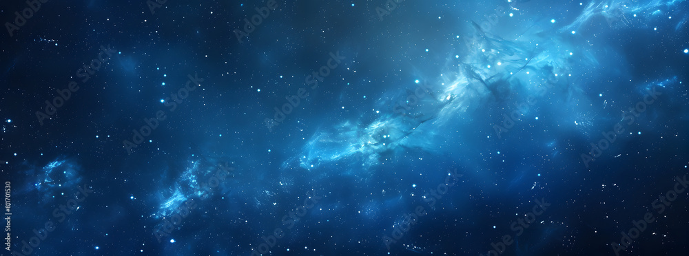 Fototapeta premium Blue night starry sky, space background. Wallpaper with a serene blue night sky