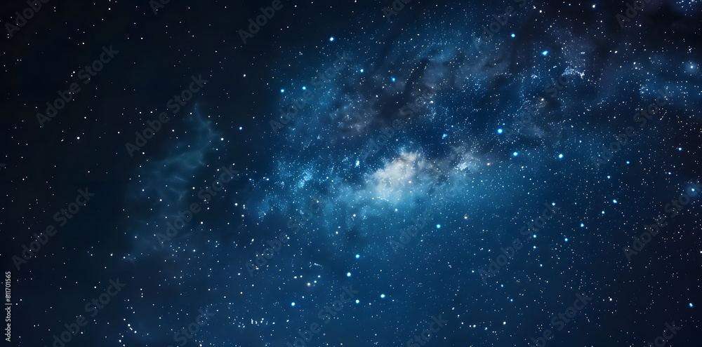 Fototapeta premium Blue night starry sky, space background. Wallpaper with a serene blue night sky