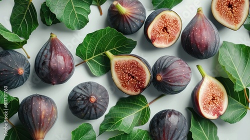 Ripe figs with leaves on a white background