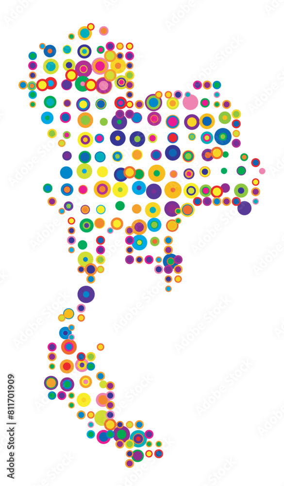 Abstract map of Thailand drawn with overlapping colored circles like sweets or candies Abstract map of Thailand drawn with overlapping colored circles like sweets or candies