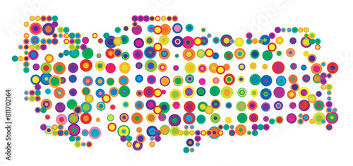 Abstract map of Turkey drawn with overlapping colored circles like sweets or candies