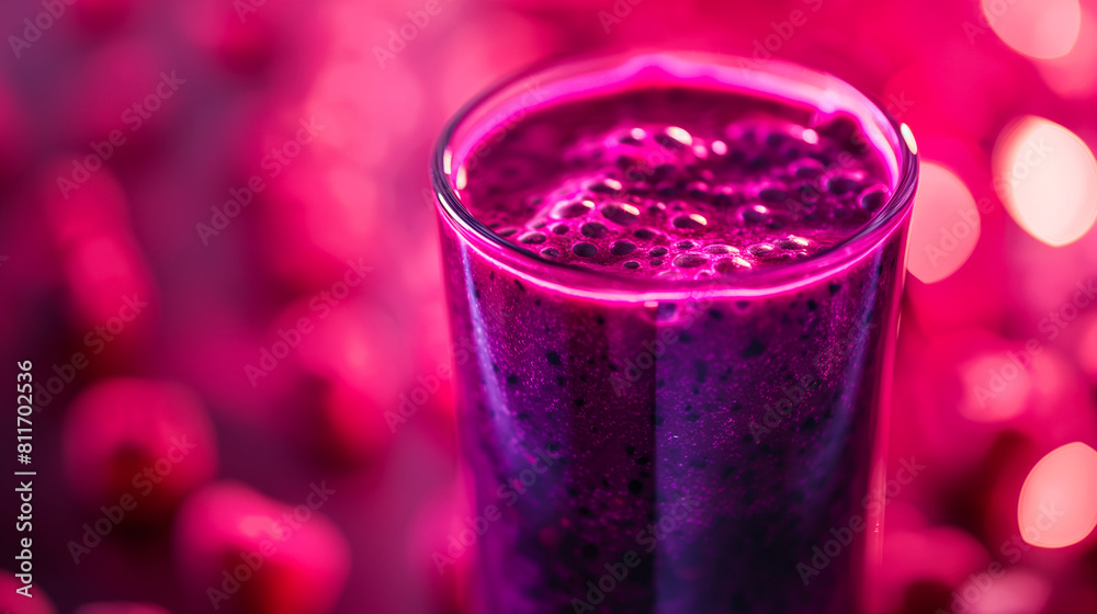 A vibrant glass of berry smoothie, layers of red and purple visible, set against a berry-colored blurred background A vibrant glass of berry smoothie, layers of red and purple visible, set against a berry-colored blurred background