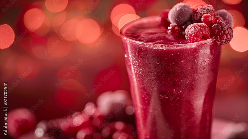 A vibrant glass of berry smoothie, layers of red and purple visible, set against a berry-colored blurred background A vibrant glass of berry smoothie, layers of red and purple visible, set against a berry-colored blurred background
