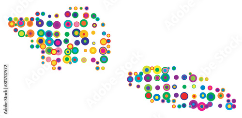 Abstract map of Samoa drawn with overlapping colored circles like sweets or candies