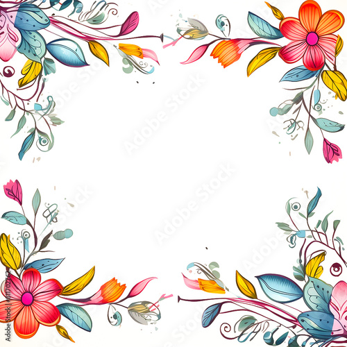 frame with flowers and butterflies, abstract floral frame, frame with flowers