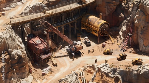 Gold Mine A D Rendered Industrial Excavation Site in Full Swing photo