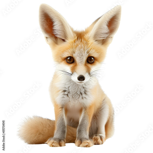 Adorable Fennec Fox Portrait with Large Ears, isolated, transparent background, white background, no background