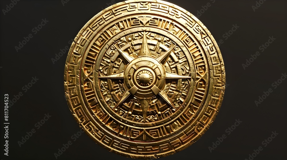 Ancient Symbols of Wisdom A Shimmering D Rendered Golden Medallion