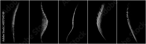 White grainy texture. Abstract dust overlay. Grain noise. White explosion on black background. Splash realistic effect. Set vector illustration, EPS 10.	
