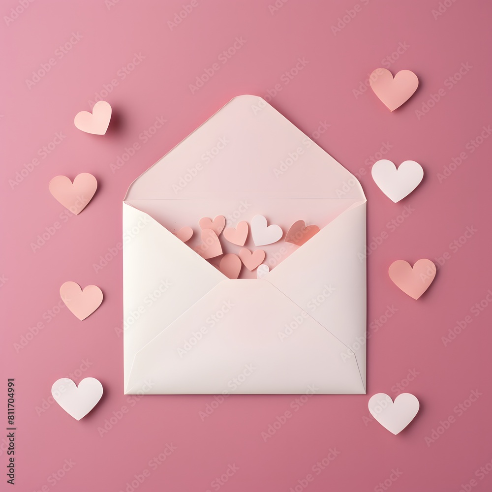 Love letter envelope with paper craft hearts. Generative AI. Love letter envelope with paper craft hearts. Generative AI.