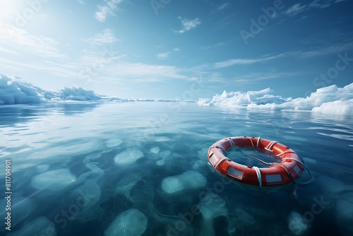 Lifebuoy floating in the sea, 3d render illustration.