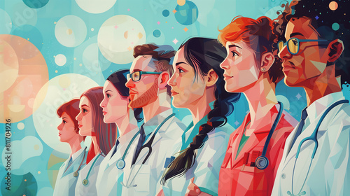 An illustration  of a team of doctor in style of clipart, medical health care concept, Generative AI