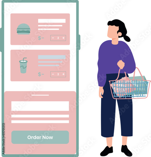 Girl is ordering food online.