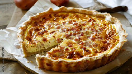 French Quiche Lorraine Dish, Tart From the Lorraine Region, Made With a Pastry Crust Filled With Custard, Cheese, Lardons, And Onions