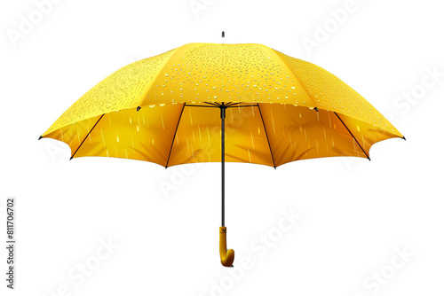 A single yellow umbrella with raindrops  isolated on transparent background  png file