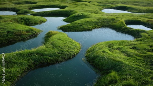 Grassy salt pools with minimal ocean water photo