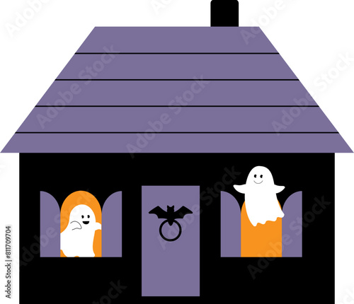 Halloween haunted house vector 
Cute Halloween white ghost and haunted house vector
