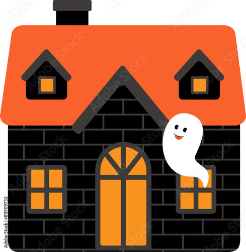 Halloween haunted house vector 
Cute Halloween white ghost and haunted house vector
