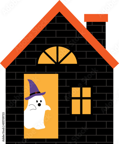Halloween haunted house vector 
Cute Halloween white ghost and haunted house vector
