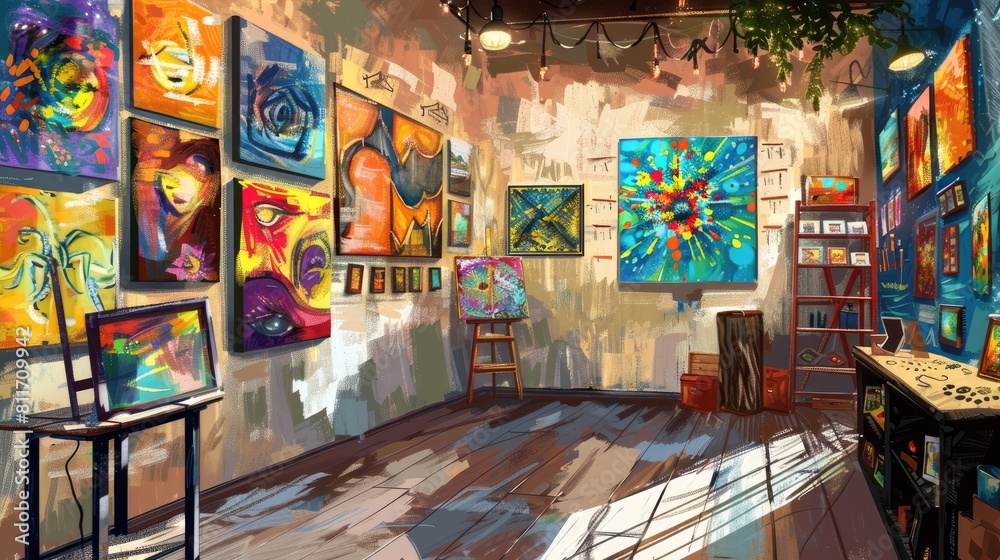 Art Gallery with Colorful Abstract Paintings | Modern Art Exhibition, Interior Design, Creative Space for Art Lovers and Collectors Art Gallery with Colorful Abstract Paintings | Modern Art Exhibition, Interior Design, Creative Space for Art Lovers and Collectors