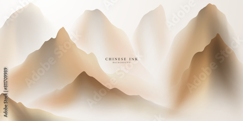 Beautiful Chinese ink landscape image design background Vector illustration