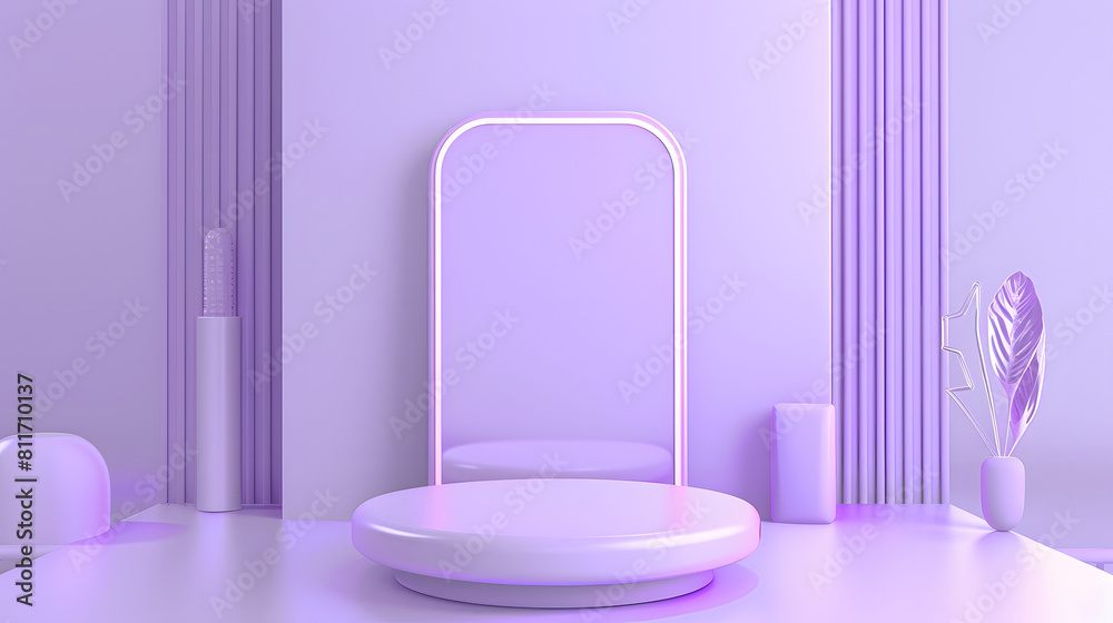 Product podium 3d. Empty podium pedestal display violet background with cylinder stand,abstract blank product shelf standing backdrop,front view focus ideal luxury sleek pedestal pictorial space Product podium 3d. Empty podium pedestal display violet background with cylinder stand,abstract blank product shelf standing backdrop,front view focus ideal luxury sleek pedestal pictorial space