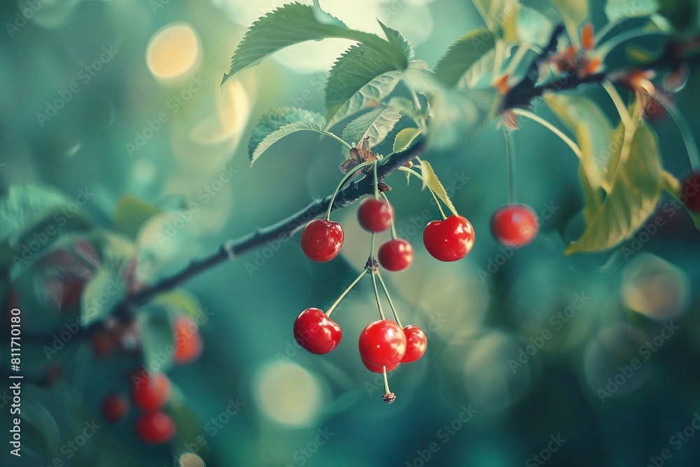 Cherry tree with ripe cherries on the branch. Cherry tree with ripe cherries on the branch.