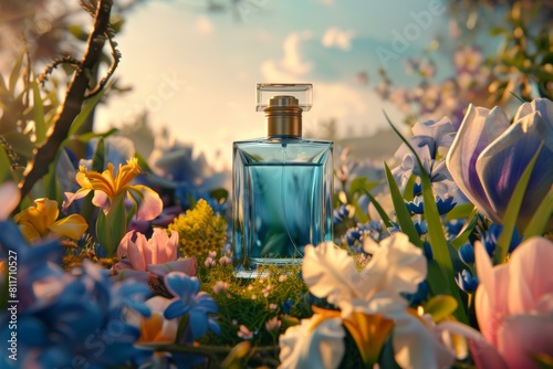 Crafted luxury-item branding in sophisticated fragrance settings whiffs exclusive aroma, adding an aromatic breeze to sophisticated perfume-packaging photo