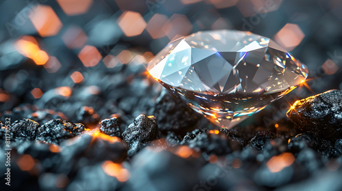 Shiny Diamond on Black Background Clipping Path,
Light yellow orthoclase feldspar gemstone for jewelry on dark background
 photo