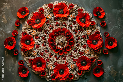 Intricate poppy mandala designed as a focus  peace and remembrance during Memorial Day. photo