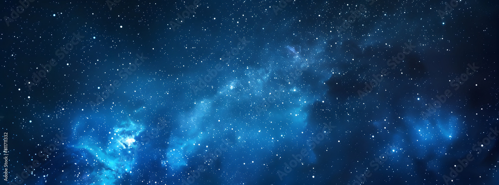 Fototapeta premium Blue night starry sky, space background. Wallpaper with a serene blue night sky