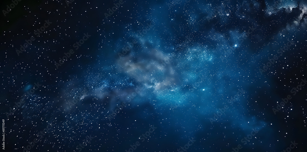 Naklejka premium Blue night starry sky, space background. Wallpaper with a serene blue night sky