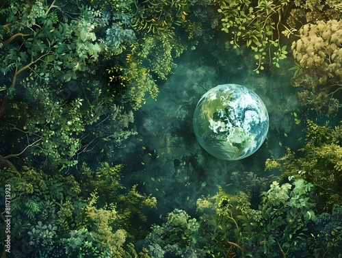 Earths Sphere Nestled in a Lush D Rendered Forest Canopy A Sustainable Ecoconscious Vision