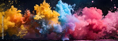 a bunch of colorful smoke coming out of a bottle on a black background