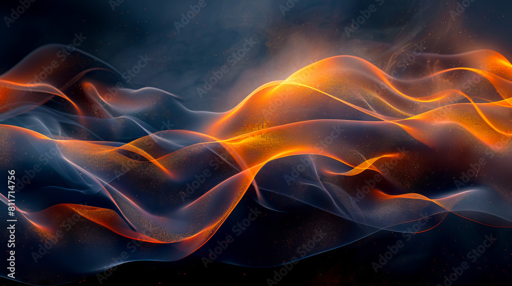 Fototapeta premium A black and orange fire wave on a dark background.