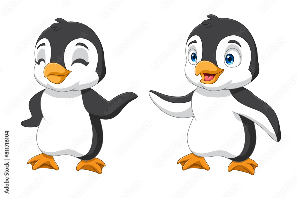Fototapeta premium Cartoon cute penguin isolated on white background