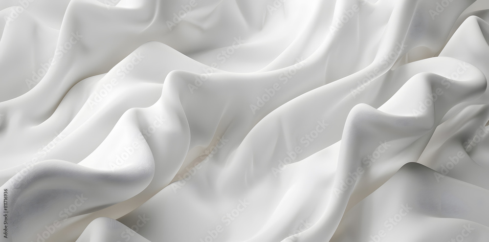 White fabric waves  aesthetic abstract background with 3D effect