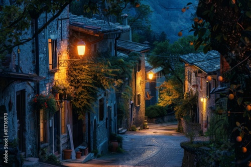 night scene of a quaint village