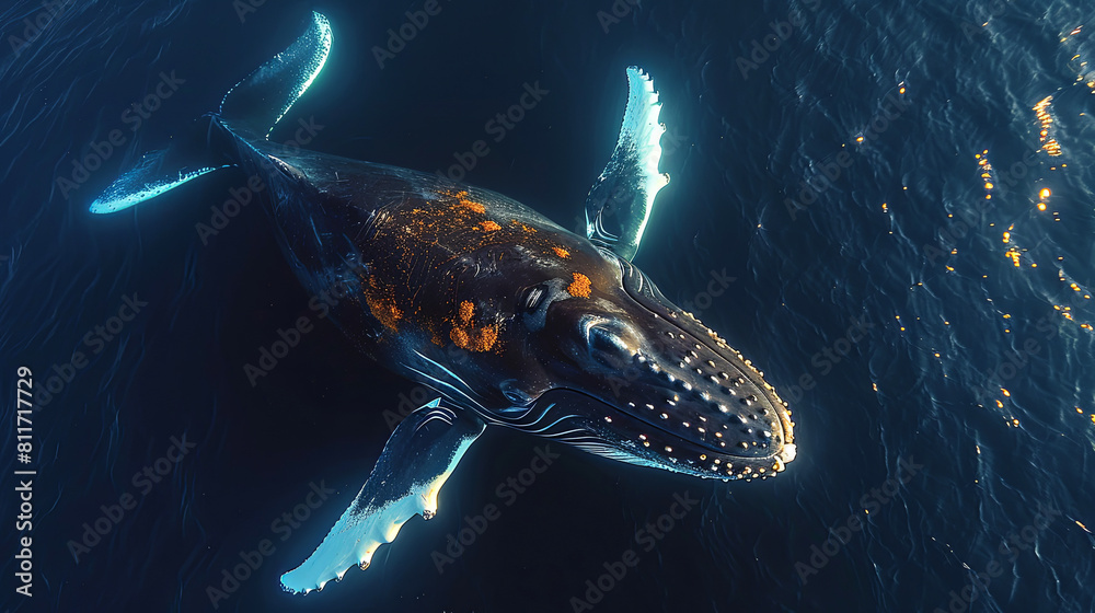 Fototapeta premium A whale is swimming in the ocean with its tail flapping