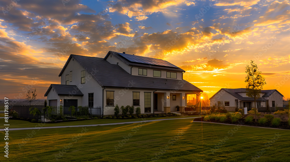 A house with solar panels on the roof. A house with solar panels on the roof.