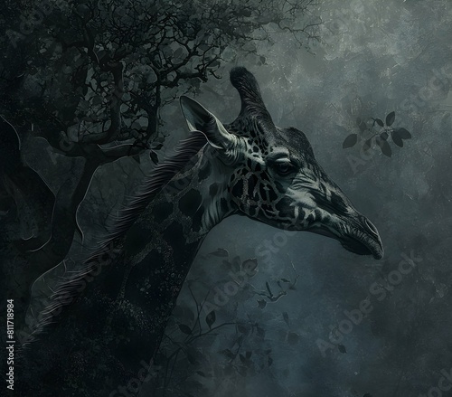 Portrait of giraffe animal for atmospheric as gothic 