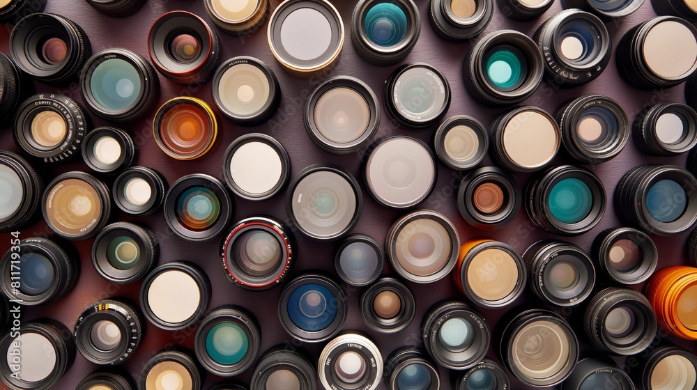 Patterned camera lenses viewed from above. Patterned camera lenses viewed from above.