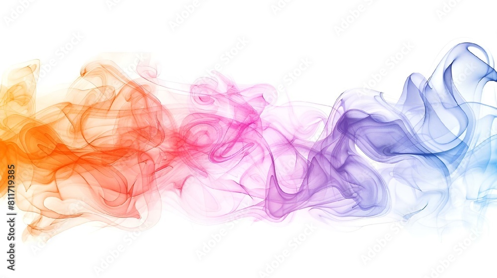 Colorful smoke swirls on a white background, AI-generated.