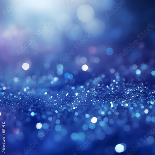 Sapphire blue glitter background with bokeh lights. Generative AI.