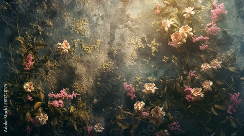 Baroque Floral Symphony Backdrop with Dramatic Shadows and Highlights