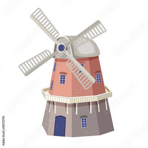 Windmill isolated on a white background.Symbols of Holland.Vector illustration for textiles, cards.