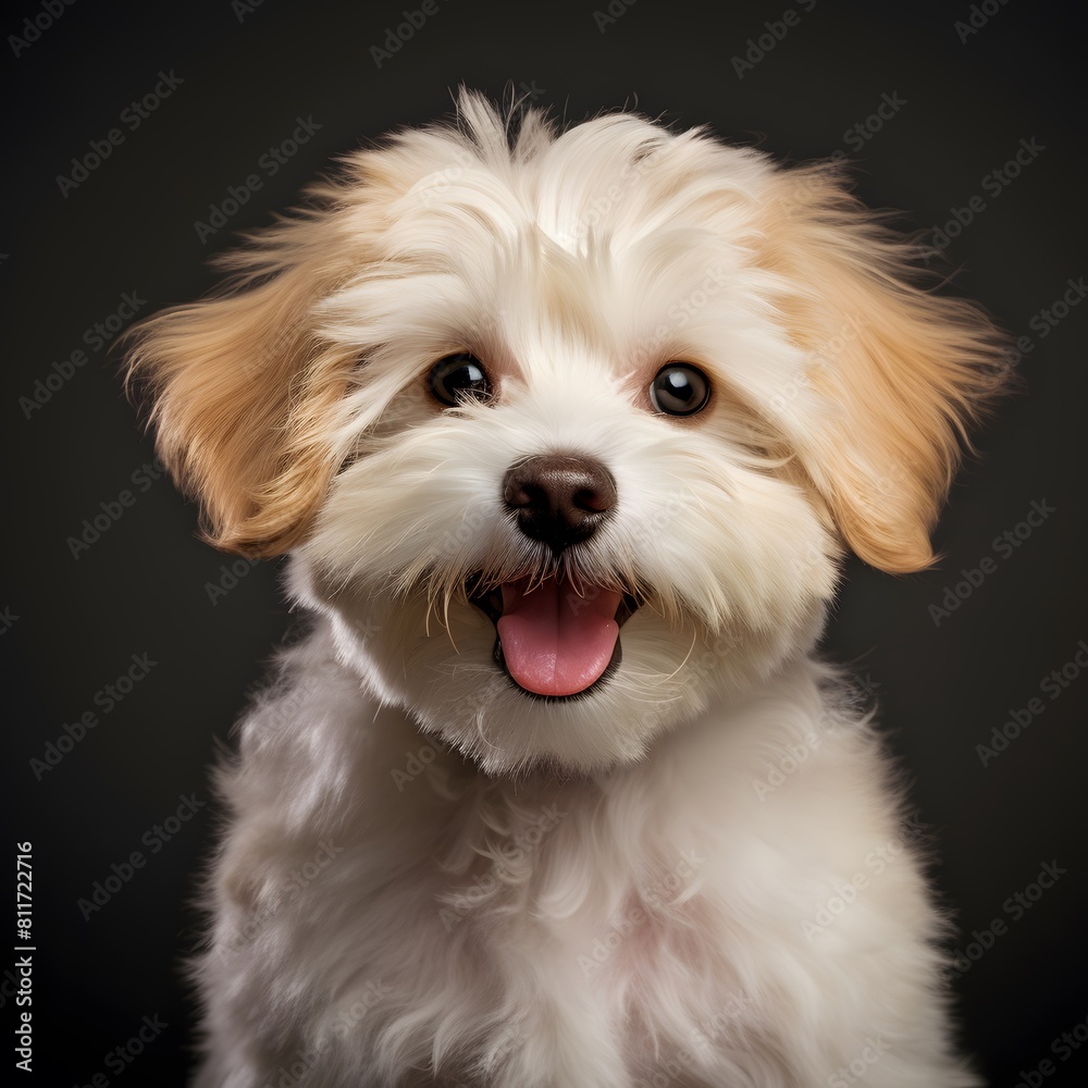 Smile maltipoo. Maltese poodle puppy. Little dog pet. Generative AI.