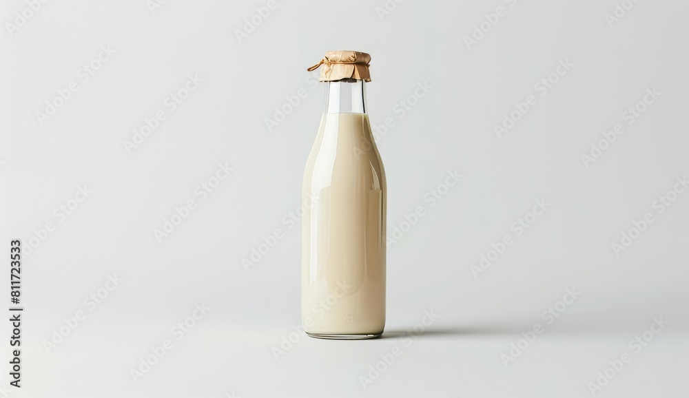 Glass bottle of milk isolated on a white background